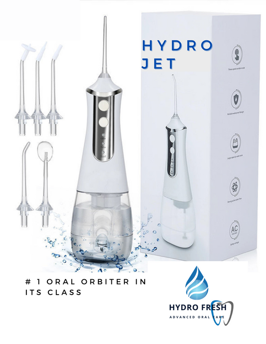 HYDRO JET Portable Oral Irrigator Water Flosser, Tools Pick Cleaning Teeth, 350ML 5 Nozzles Mouth Washing Machine