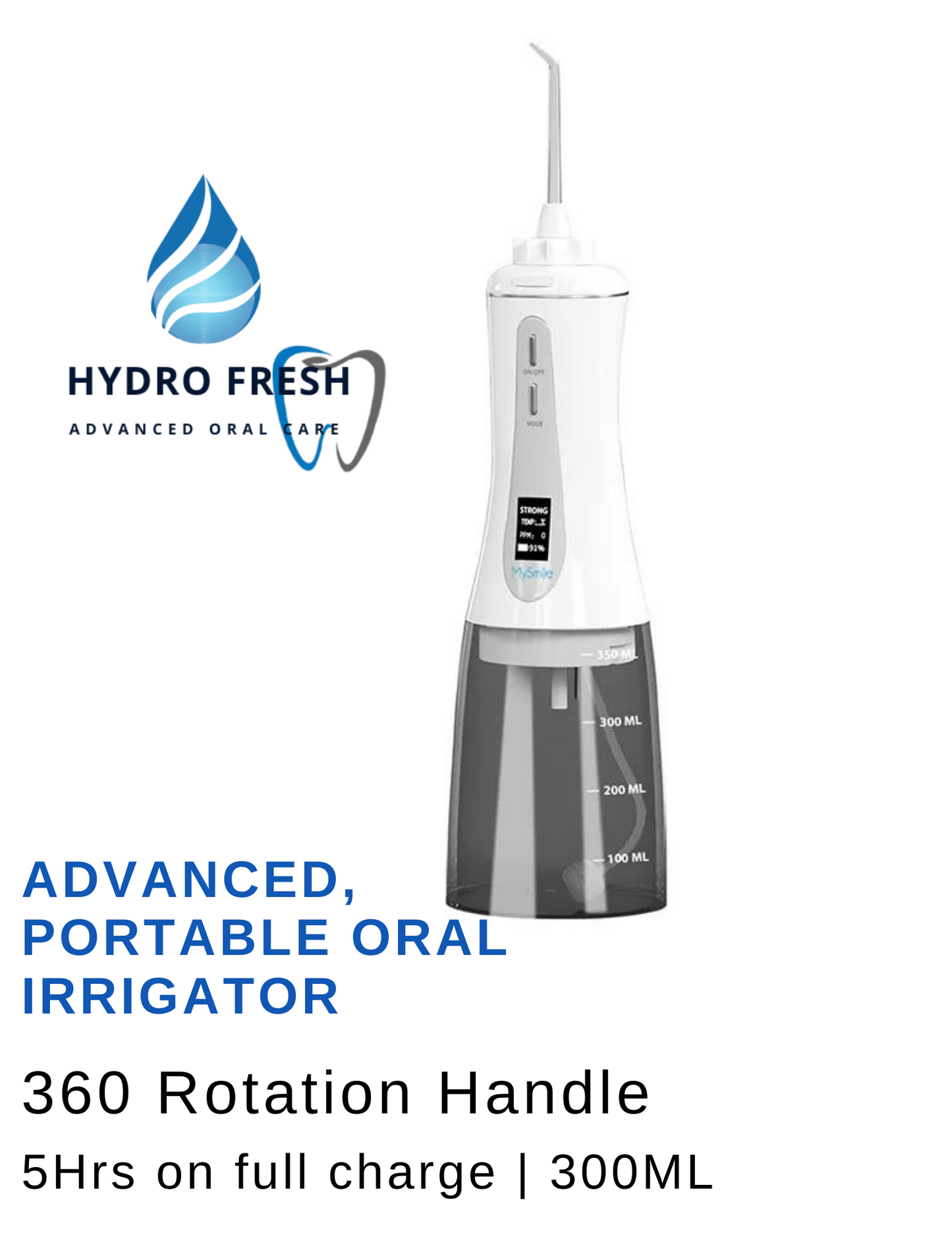 HYDRO JET Portable Oral Irrigator Water Flosser, Tools Pick Cleaning Teeth, 350ML 5 Nozzles Mouth Washing Machine
