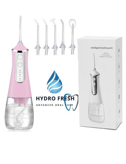 Pink HYDRO ORAL JET Portable Oral Irrigator Water Flosser, Tools Pick Cleaning Teeth, 350ML 5 Nozzles Mouth Washing Machine